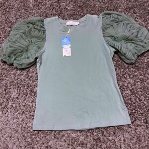 Lizette Collection Womens‎ Sea Mint Puff Sleeve Crew Neck T Shirt Top Size L